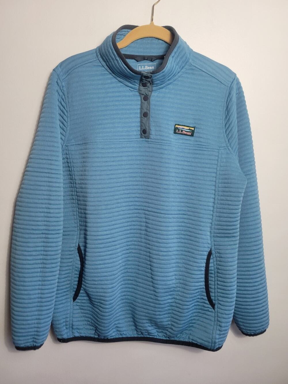 LL Bean Sweater Womens L Tall Blue Fleece 1/4 Snap Pullover hiking granola